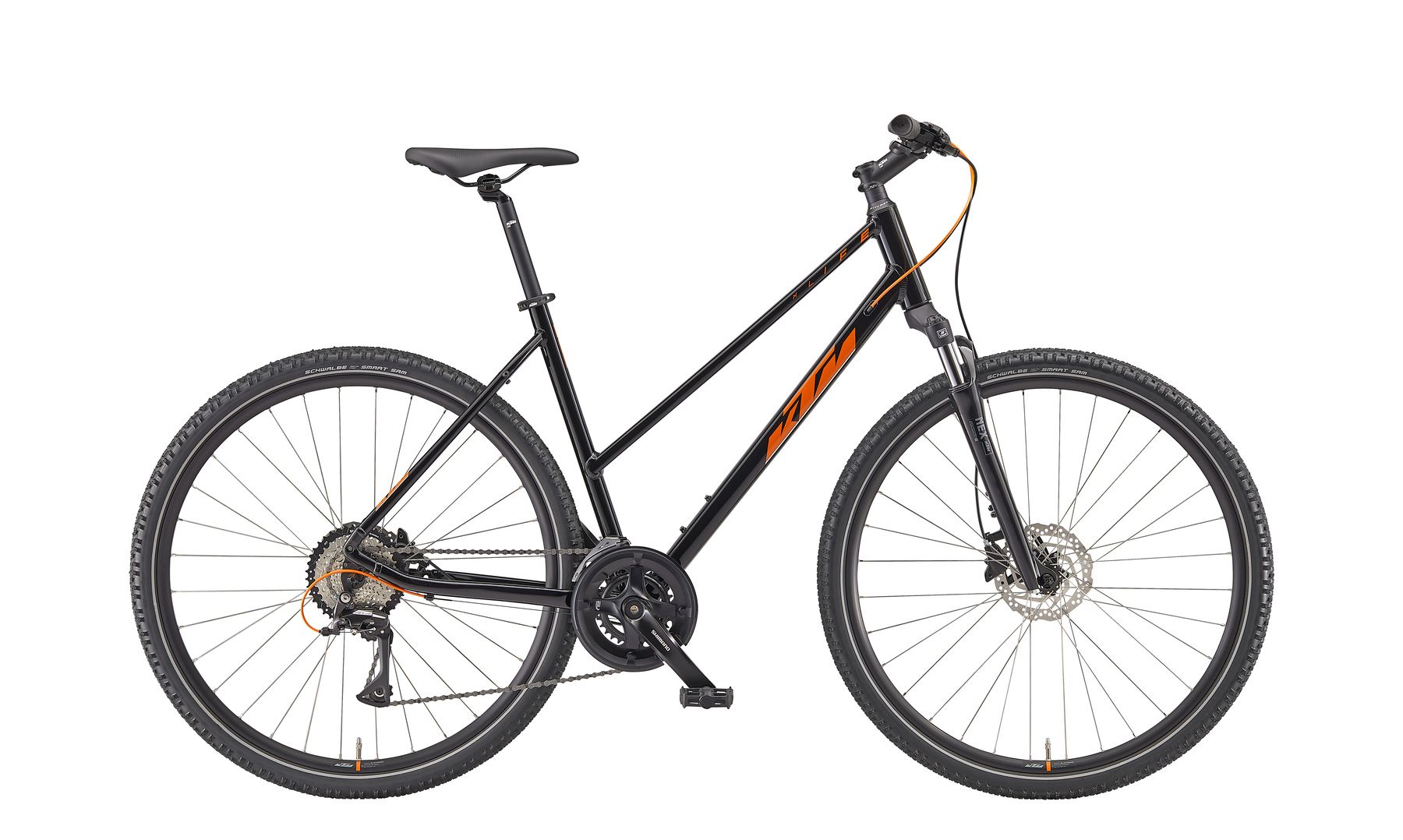 Bicycle KTM X-LIFE TRACK D black (orange+silver) 2x8 Shimano Acera III